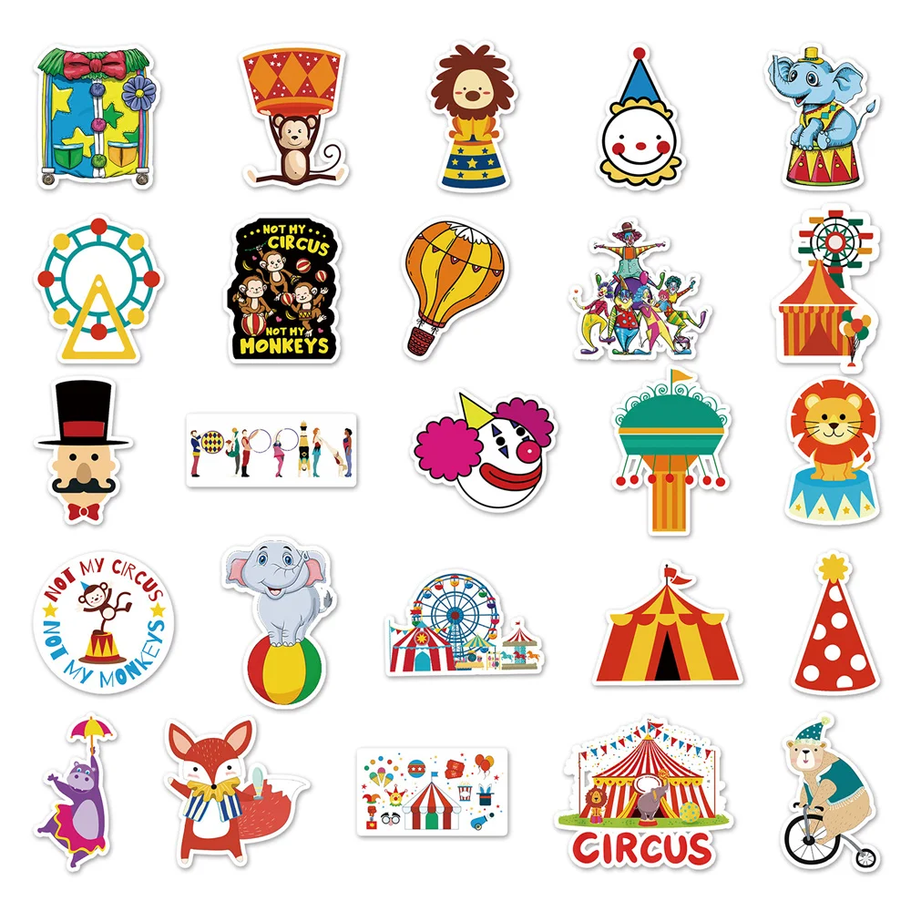 10/30/50 Uds circo pegatina de Graffiti de dibujos animados lindo ni&ntilde;os para&iacute;so monopat&iacute;n DIY taza de agua pegatina para maleta venta al por mayor-4