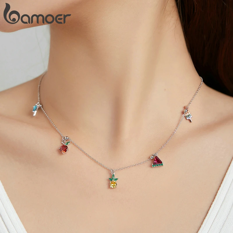 

bamoer Silver Simple Bead Chain Necklace 100% 925 Sterling Silver Adjustable Necklace Original Design Fine Jewelry BSN224