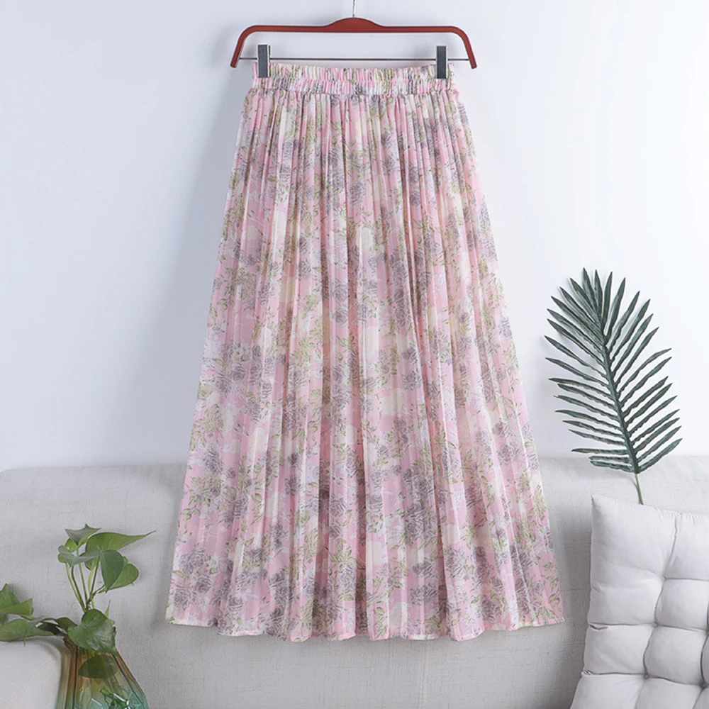 

Женская шифоновая плиссированная юбка-макси, Длинная пляжная юбка в стиле бохо с высокой талией и цветочным принтом, лето 2022