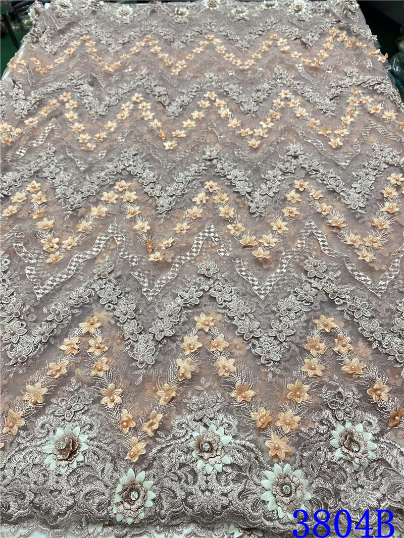 

Gold African Handmade Beaded Lace Fabrics 2021 High Quality Lace French Lace Tulle Fabric Latest Nigerian Lace Fabrics YA3804B-3