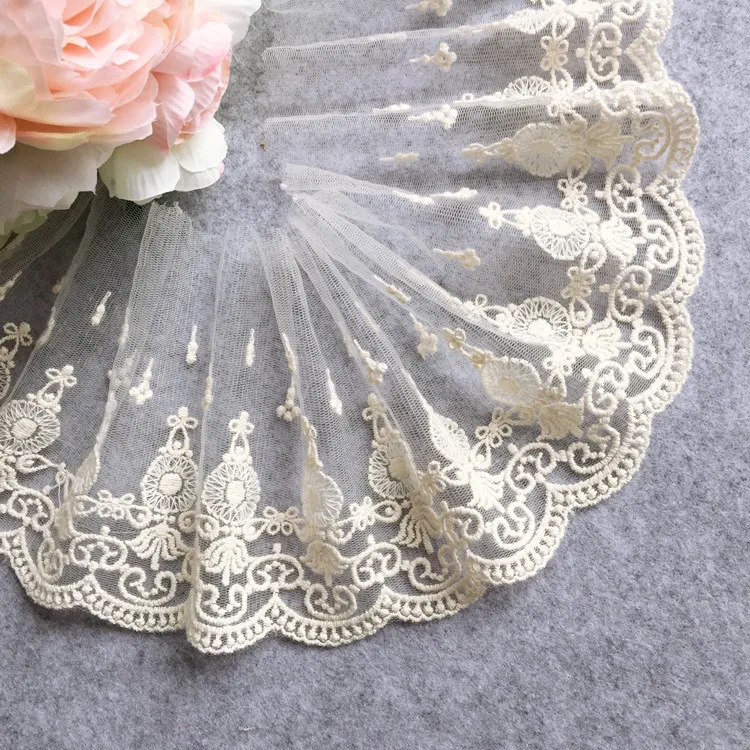 

5 ярдов/лот бежевая ширина 12 см хлопчатобумажная проволока вышивка кружевной ткани, DIY ручной работы кружевной материал, аксессуары для одеж...