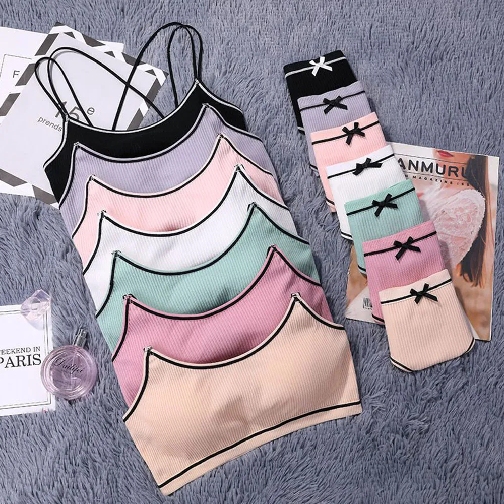 Женский хлопковый комплект с бюстгальтером Модный в полоску и трусиками