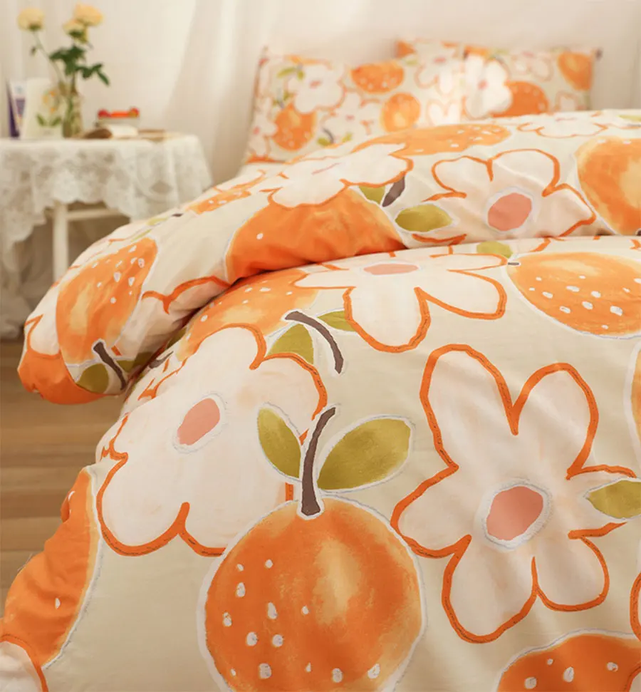 

Комплект постельного белья с оранжевыми цветами, Симпатичный хлопковый комплект постельного белья для двуспальной кровати, домашний текст...