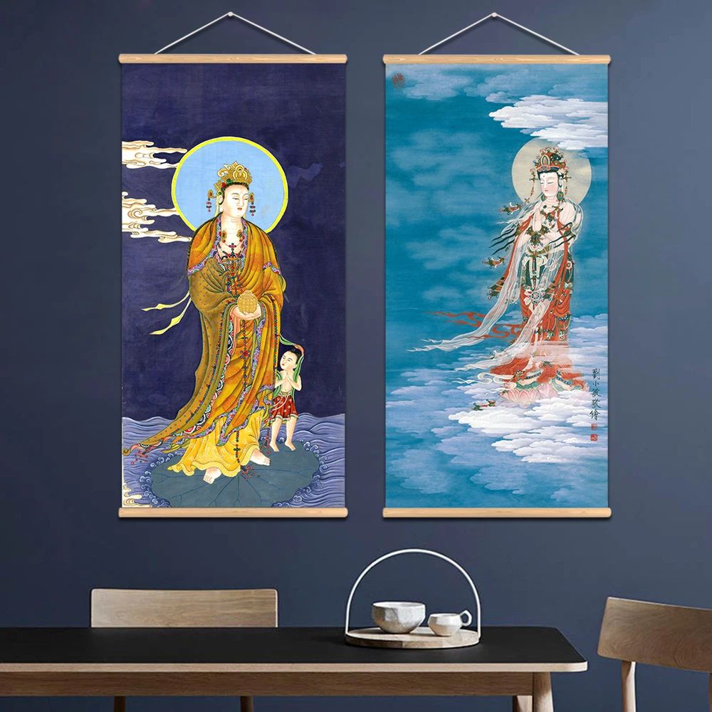 Avalokitesvara Bodhisattva свиток живопись с деревянной вешалкой тханка буддизм Религиозное