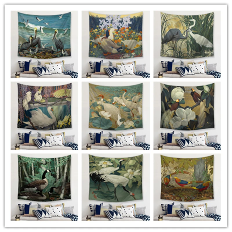 С принтом птицы полиэстер настенный гобелен комнаты Декоративные стены ковер