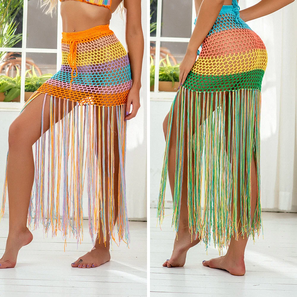 

Stylish modern hand hook beach split fluid color A-word skirt one-piece hair