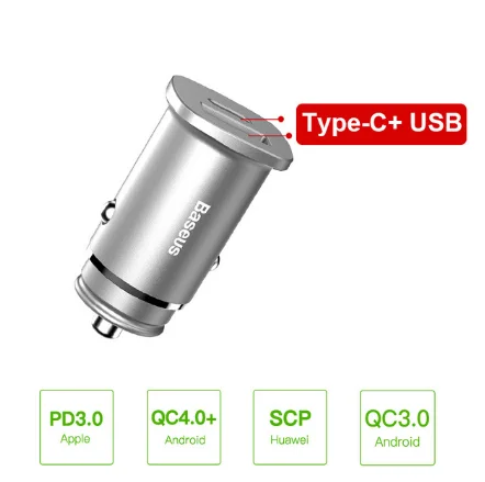 Baseus Быстрая зарядка 4,0 3,0 USB Автомобильное зарядное устройство для iPhone 11 Pro Max Xiaomi huawei SCP QC QC4.0 QC3.0 C PD быстрое автомобильное зарядное устройство для телефона - Plug Type: Type C USB Silver
