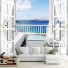 Фотообои 3D морской пейзаж, фрески для балкона, самоклеящиеся водонепроницаемые настенные Стикеры из холста для ресторана, гостиной