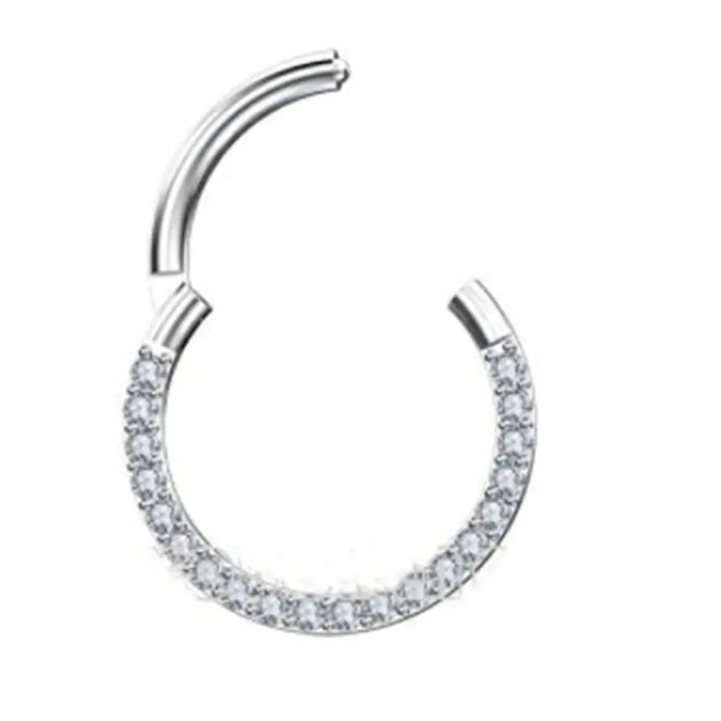 

Titanium Hinged Segment Hoop CZ Stone Nose Ring Nipple Clicker Ear Cartilage Tragus Helix Lip Earring Piercing Body Jewelry
