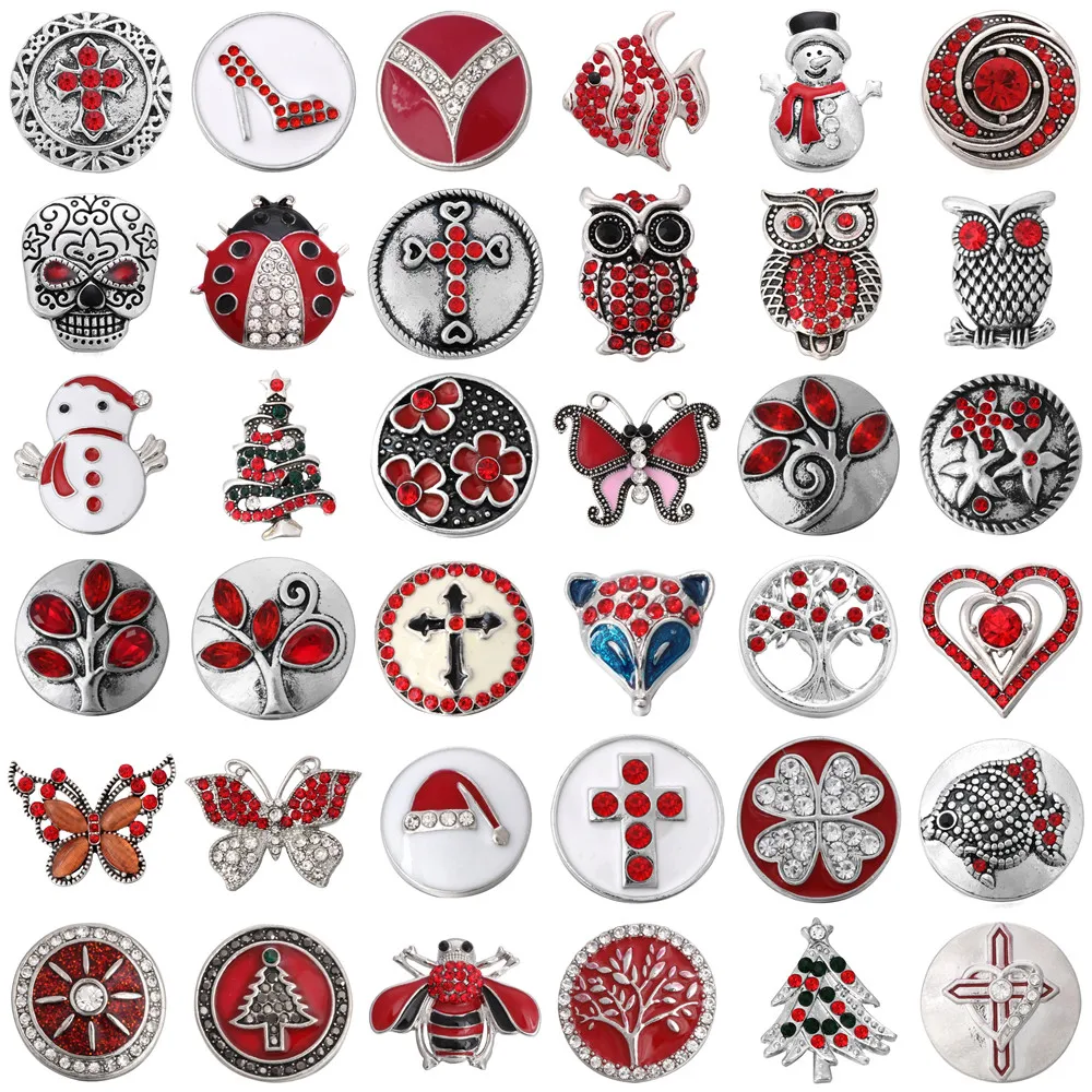 6 шт./лот кнопки со стразами 18 мм 20 красный цвет Крест Сова рыба Дерево бабочка
