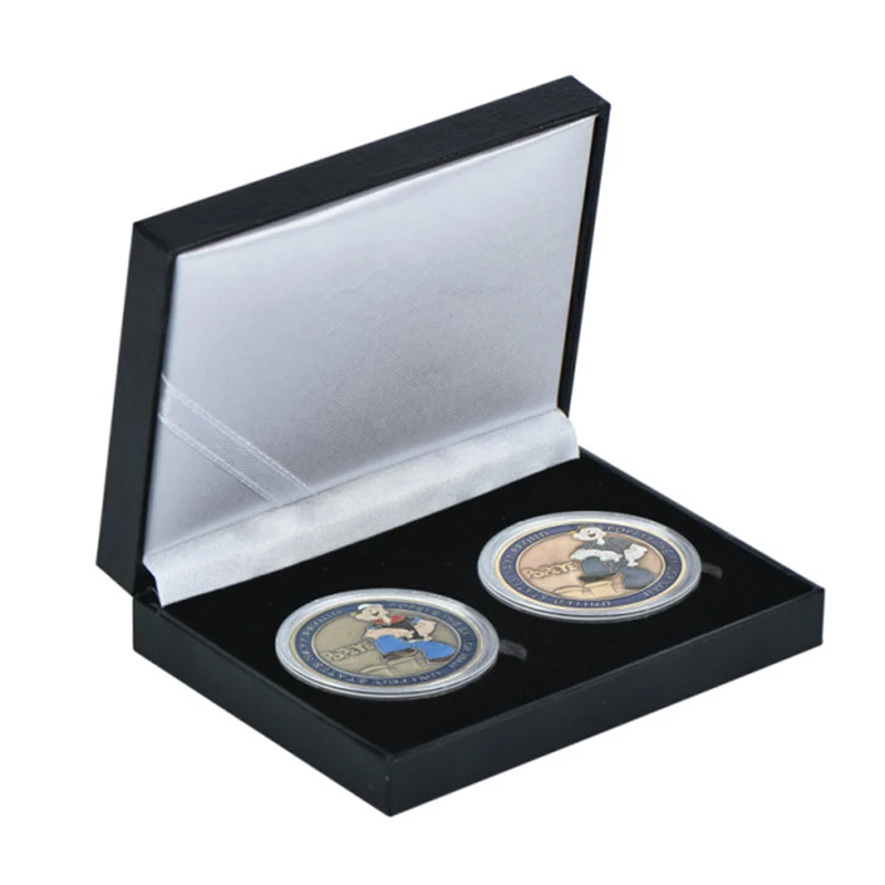 2pcs with box WR Popeye бронзовая позолоченная монета, Соединенные Штаты, ВМФ, металлические коллекционные монеты, памятная монета моряка - Цвет: 2pcs with box