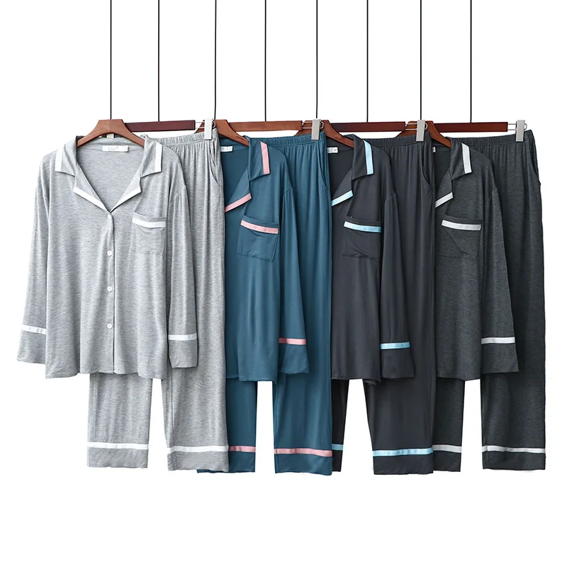 

Пижама женская с отложным воротником, Кардиган с длинным рукавом, свободный домашний комплект из 2 предметов, одежда для сна в Корейском сти...