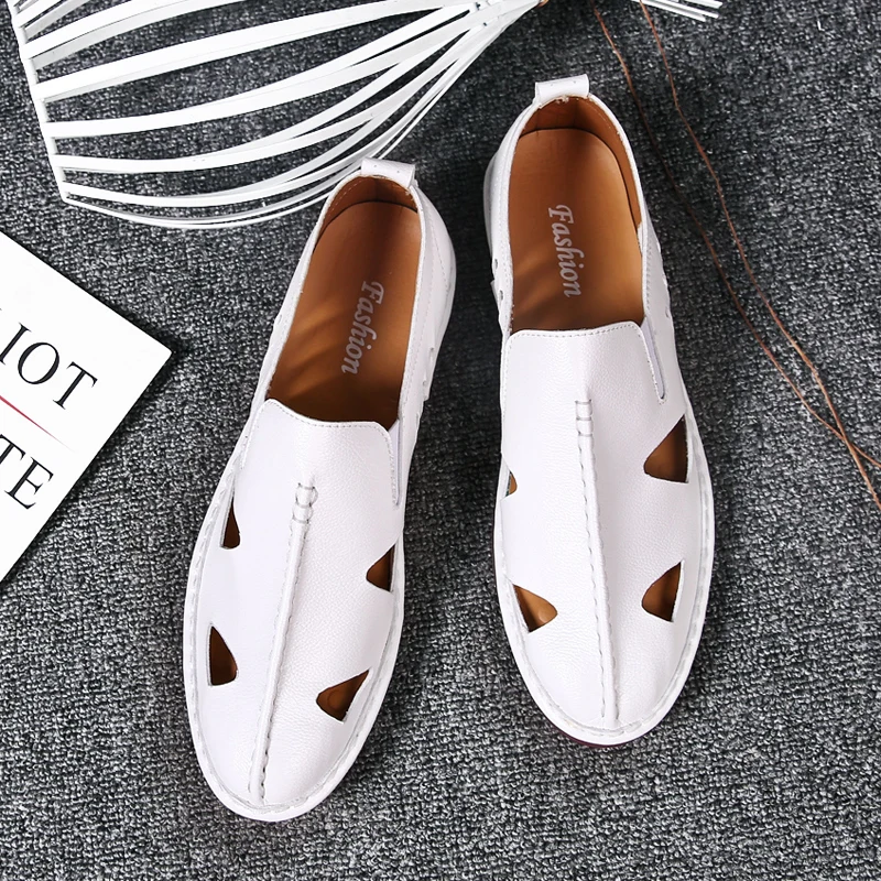 

mens shoes large sizes handmade leather sandals summer breathable outdoor beach 2019 walking non slip home comfort hollow flat