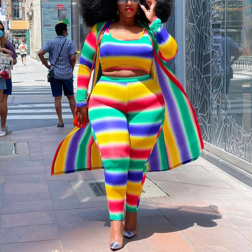 

African Fashion Pants Sets Striped Print Tight Skinny Temperament Commute Black Women High Street Outfits Matching Pants Sets