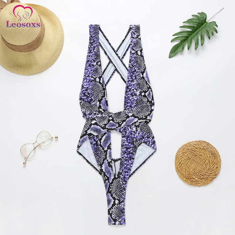 Женский купальник неоновый зеленый змеиный принт крест бандаж монокини