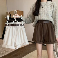 autumn and winter new korean version of the high waisted slimming all match western style wide leg shorts casual pants