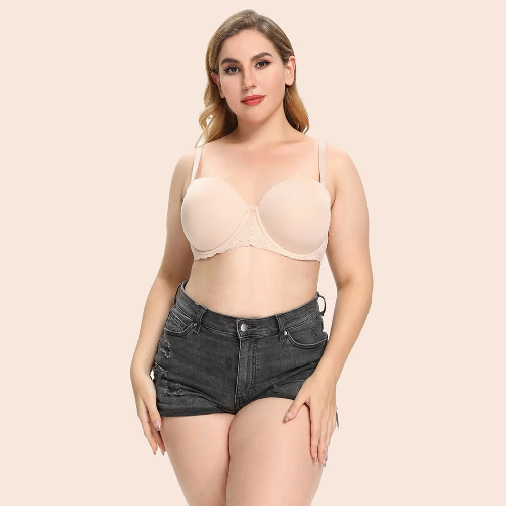 

Женский бюстгальтер размера плюс, съемные бретельки с двумя плечами, однотонное нижнее белье без бретелек, топ с пуш-ап