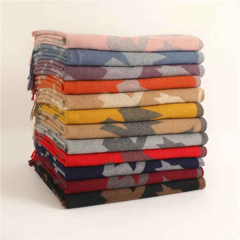 Fashion thousand bird Pattern Scarf long tassel thickened warm shawl imitation cashmere winter scarf for men and women