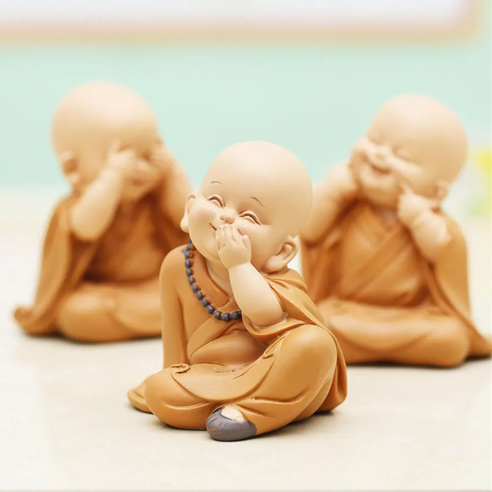 Маленький Монах Скульптура китайский стиль смолы ручной резной Будда статуя