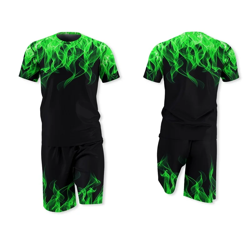 

Men's Set 3D Flame T-Shirt Short Sleeve Set Fashion Casual Sportwear Tracksuit Suits Jogger Streetwear Short Pant Harajuku Suit