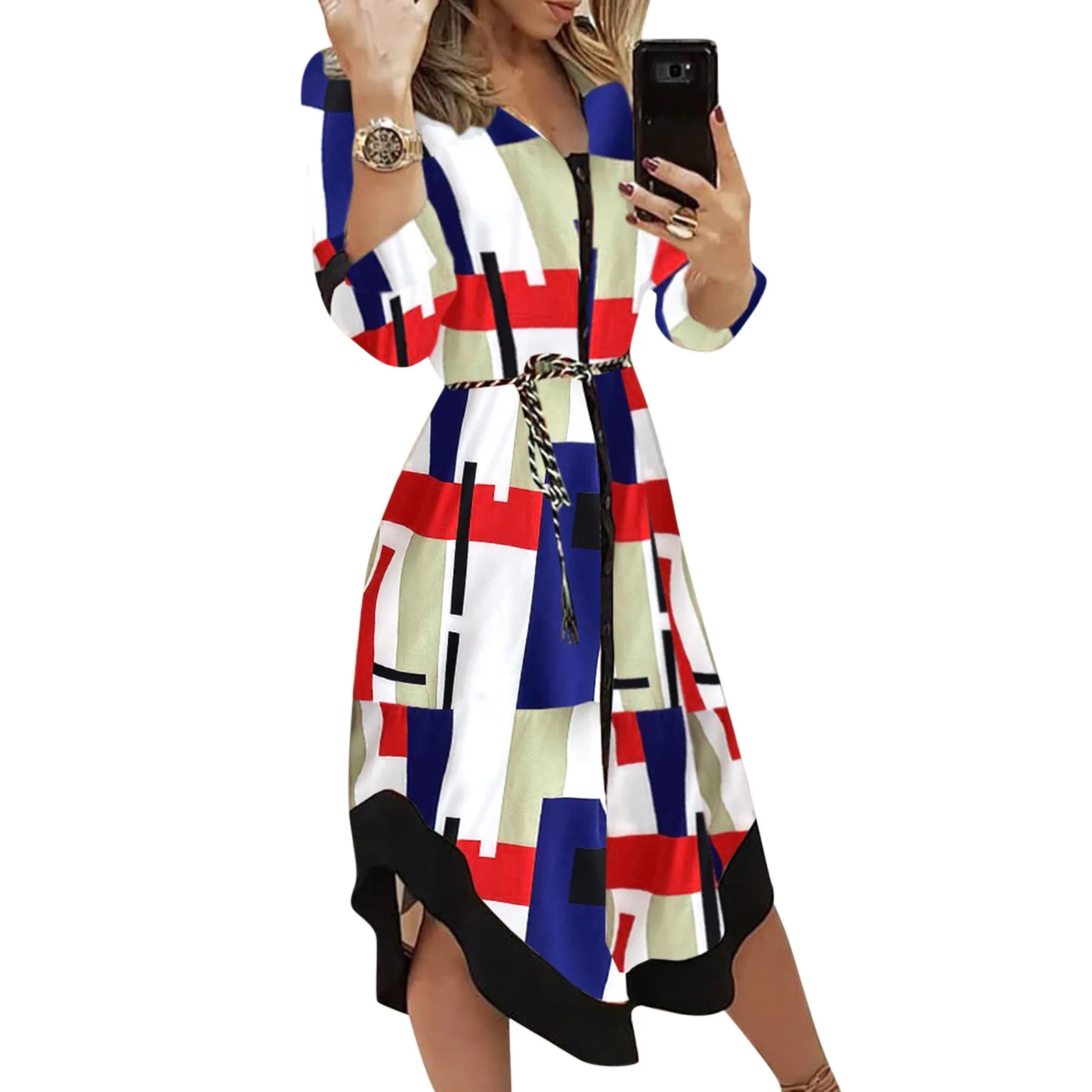 Женское платье с тропическим принтом летнее офисное макси отложным воротником