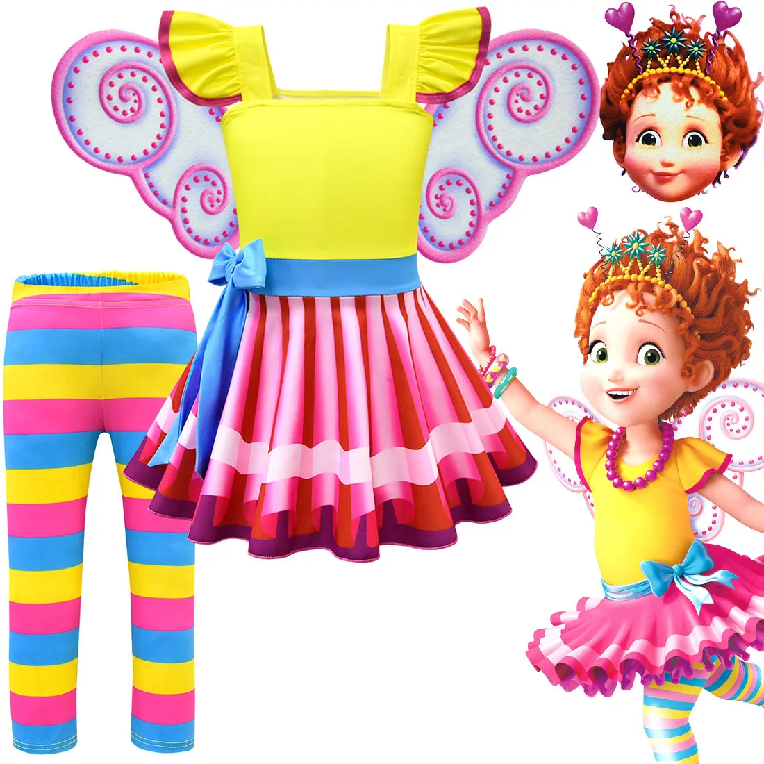 Fancy Nancy Clancy Birthday Summer Rainbow Dress Girl Party Costume Kids Frocks Infantil Festa Clothes Princess Robe With Wings