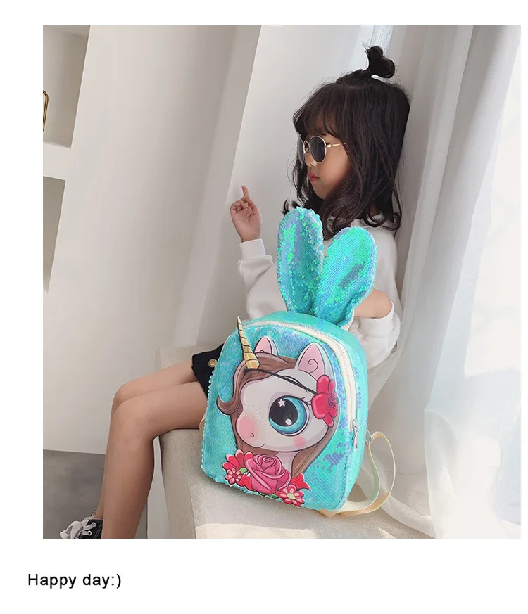 Детский рюкзак с блестками Корейская версия рюкзака милыми заячьими ушками и