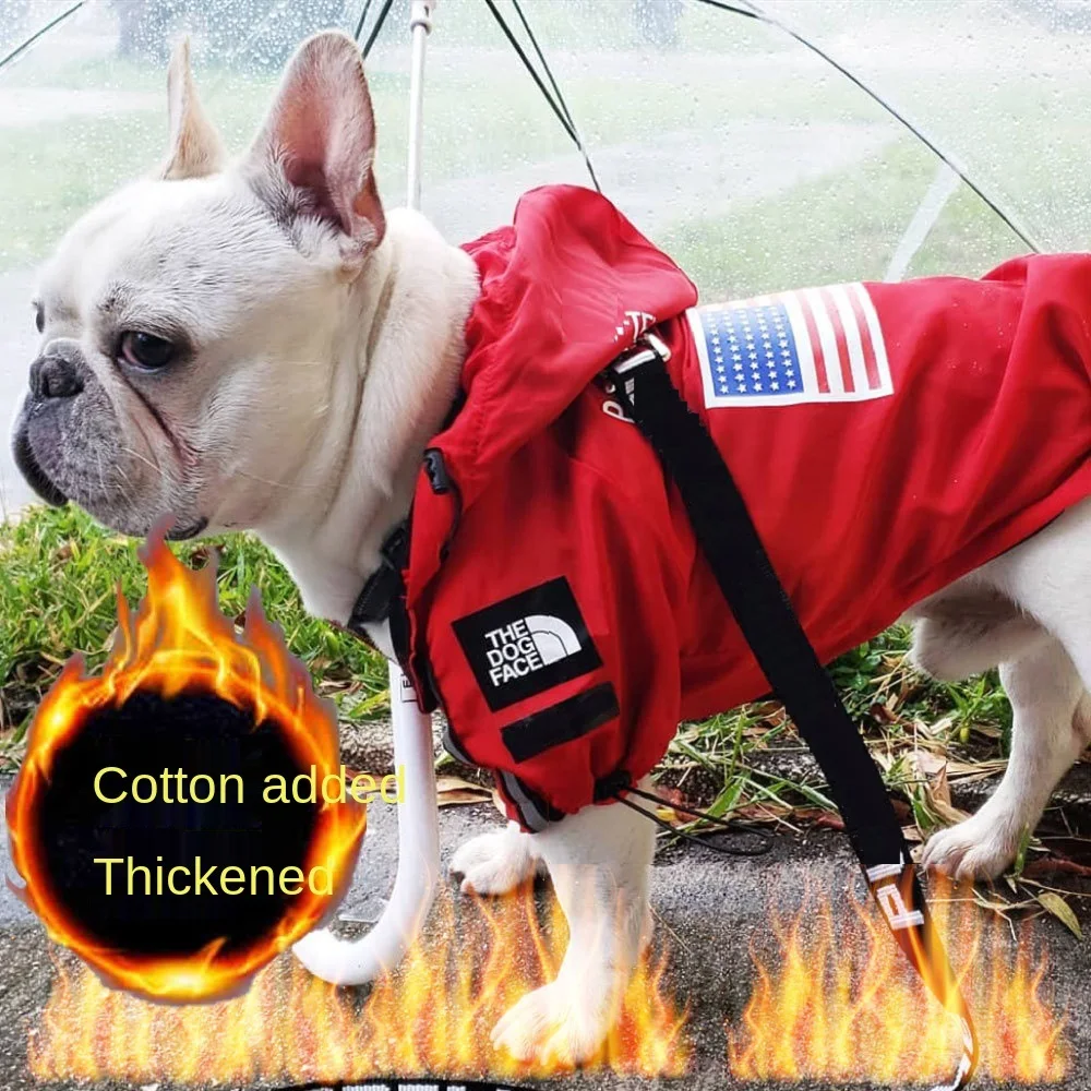 

Thicken and Add Cotton Dog Raincoat American Flag Tide Brand Windproof and Rainproof North Dog Large Pet Raincoat Dog Pet Jacket