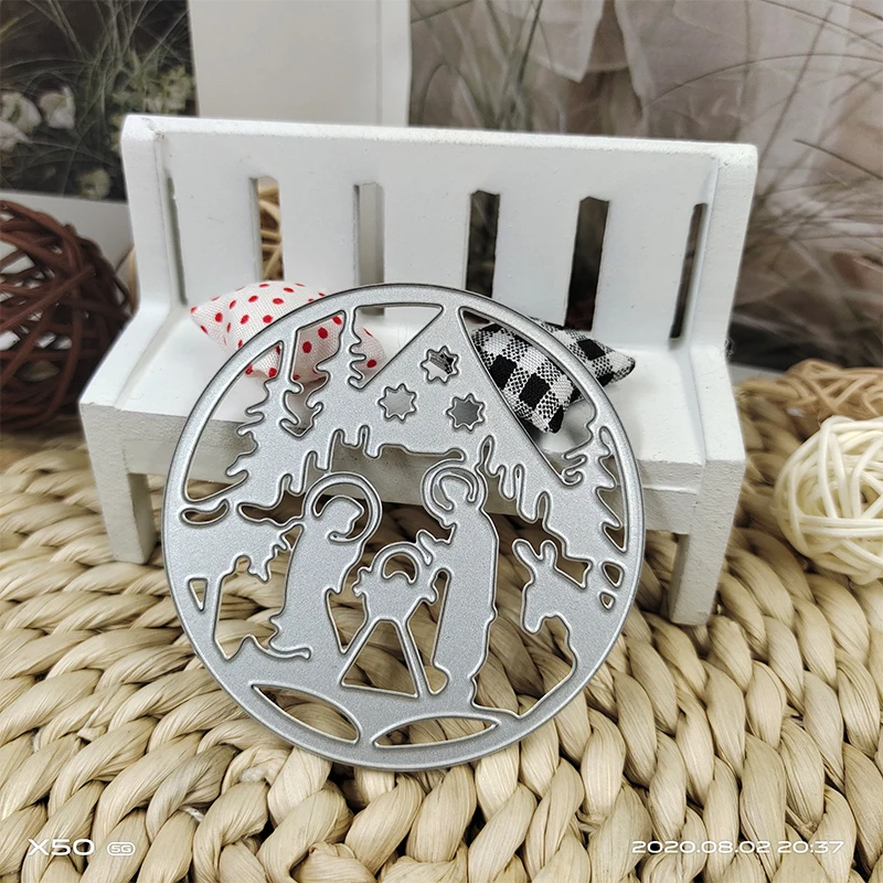 Счастливого Рождества круглый цветок резки металла шаблон формы тиснение для