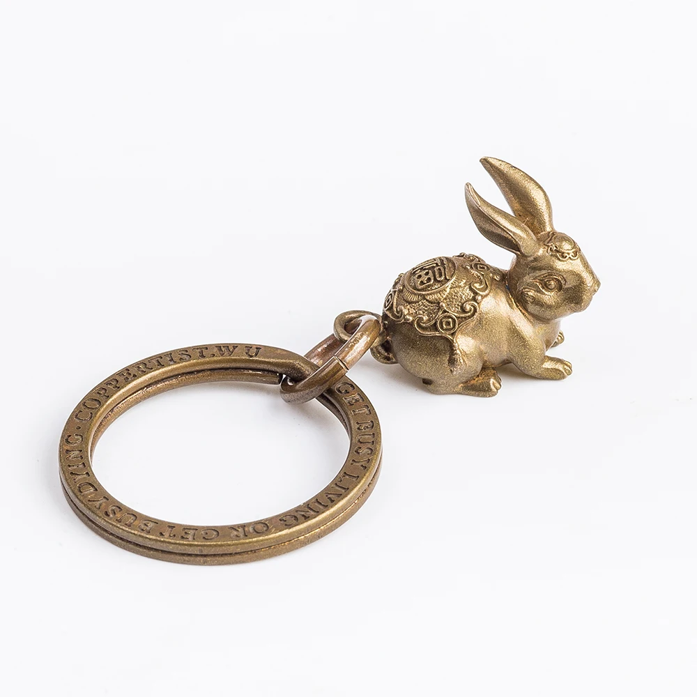 Coppertist. wu fortune bunny бронзовый брелок латунный брелок для ключей ручной работы Золотой Модный животный кролик кольцо для ключей с сумочкой кулон - Цвет: Type 3