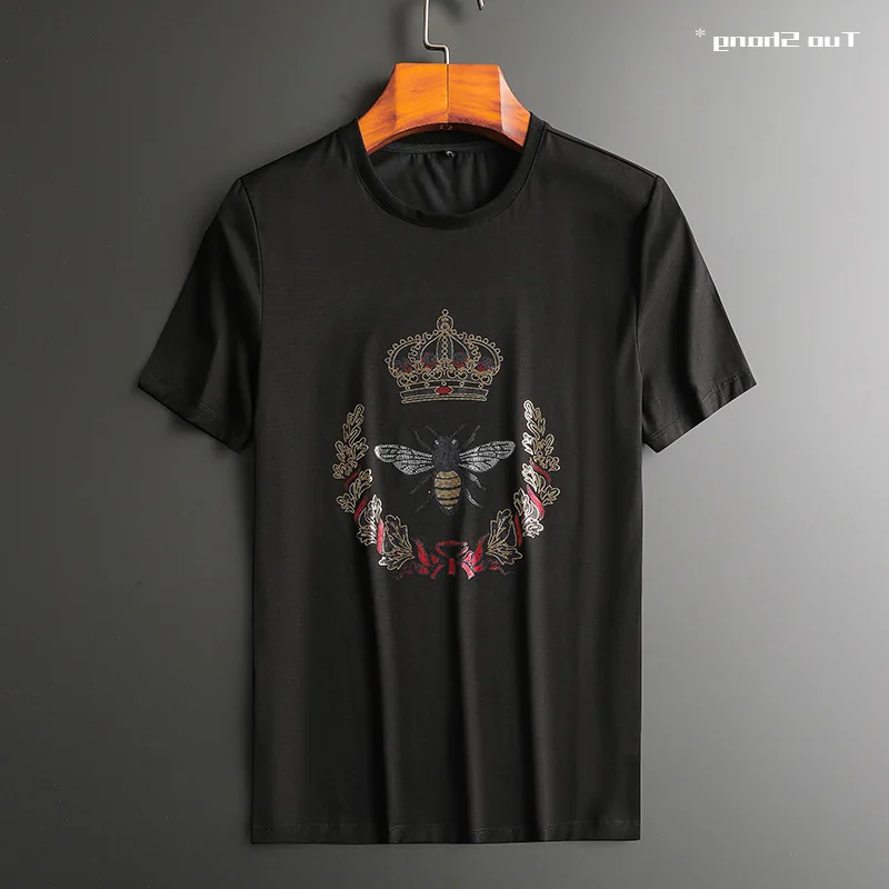 

Bee Crown 2021 Rhinestones T Shirts Men Short Sleeve Fashion Clothing Streetwear O Neck Mercerized Cotton Tee Calaveras Camiseta