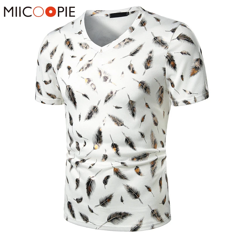 Мужская Блестящая футболка с 3D принтом леопарда и перьев модная повседневная