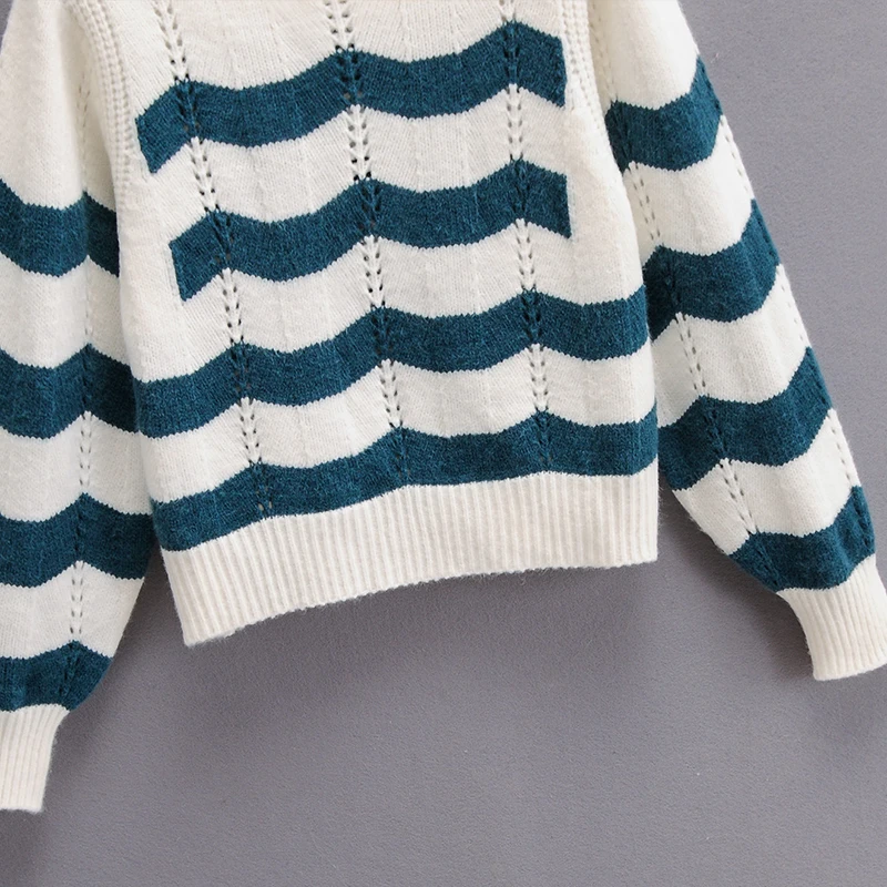 

Paris Girl Autumn Patchwork Striped Women Long Sleeve Knitted Sweater Hollow Striped Pullover Tops O-Neck Ladies Sweater