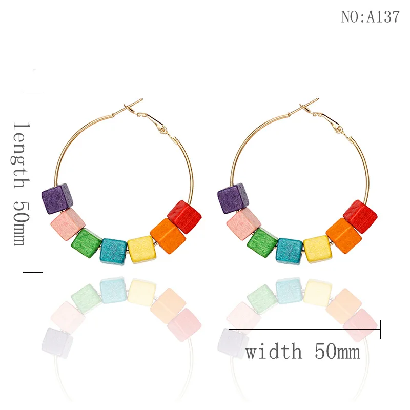 Модные очень простые ручные деревянные цветные серьги геометрические маленькие