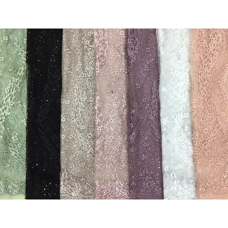 

African Lace Fabric 2020 High Quality Lace with Sequins Nigerian Lace Fabric Embroidery French Tulle Fabric Sewing Materia