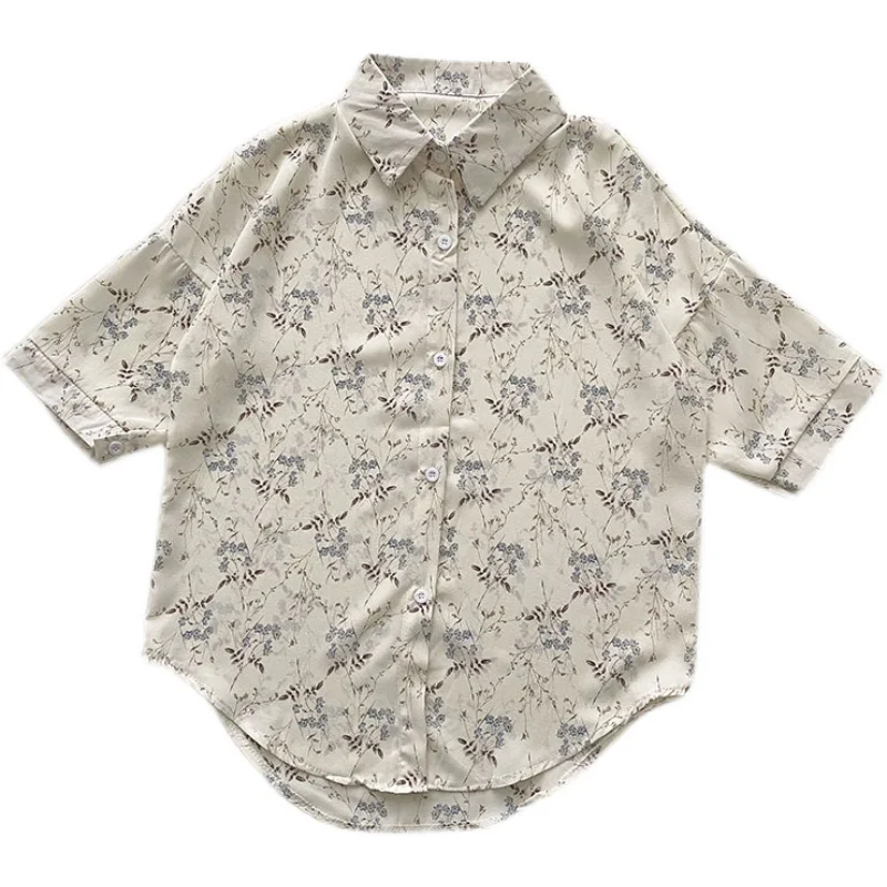 

Summer new style Korean retro temperament small floral loose short-sleeved shirt