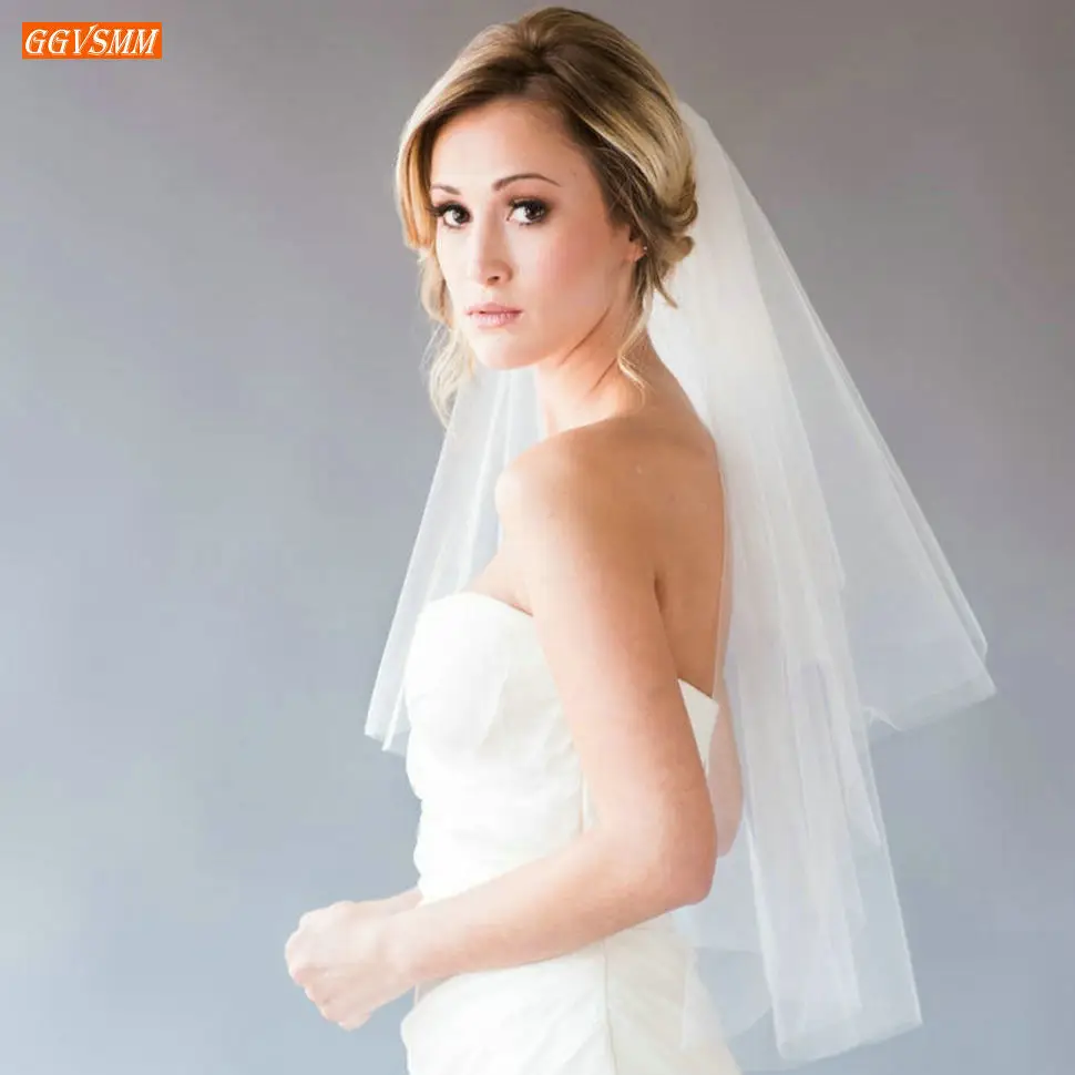 Фата свадебная короткая двухслойная 75 см с обрезанными краями|Свадебные вуали| |