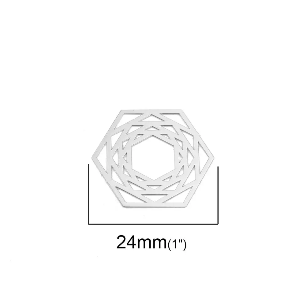 DoreenBeads Fashion Copper Filigree Stamping Connectors Hexagon KC Gold Silver Color Jewelry DIY Findings24mm x 21mm 10 PCs | Украшения и