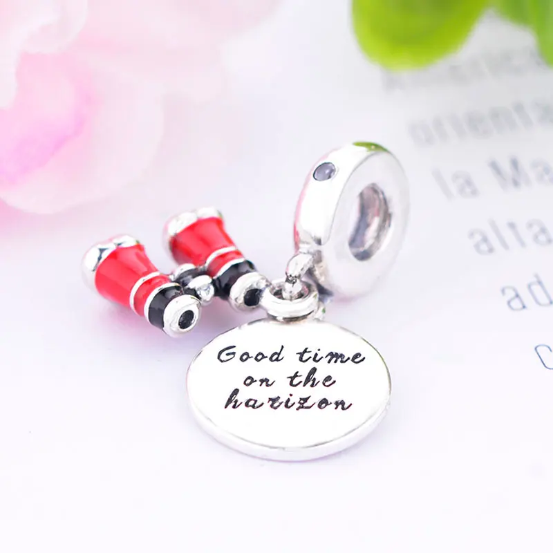 Новый телескоп из серебра 925 пробы с красной эмалью бусины хорошего времени