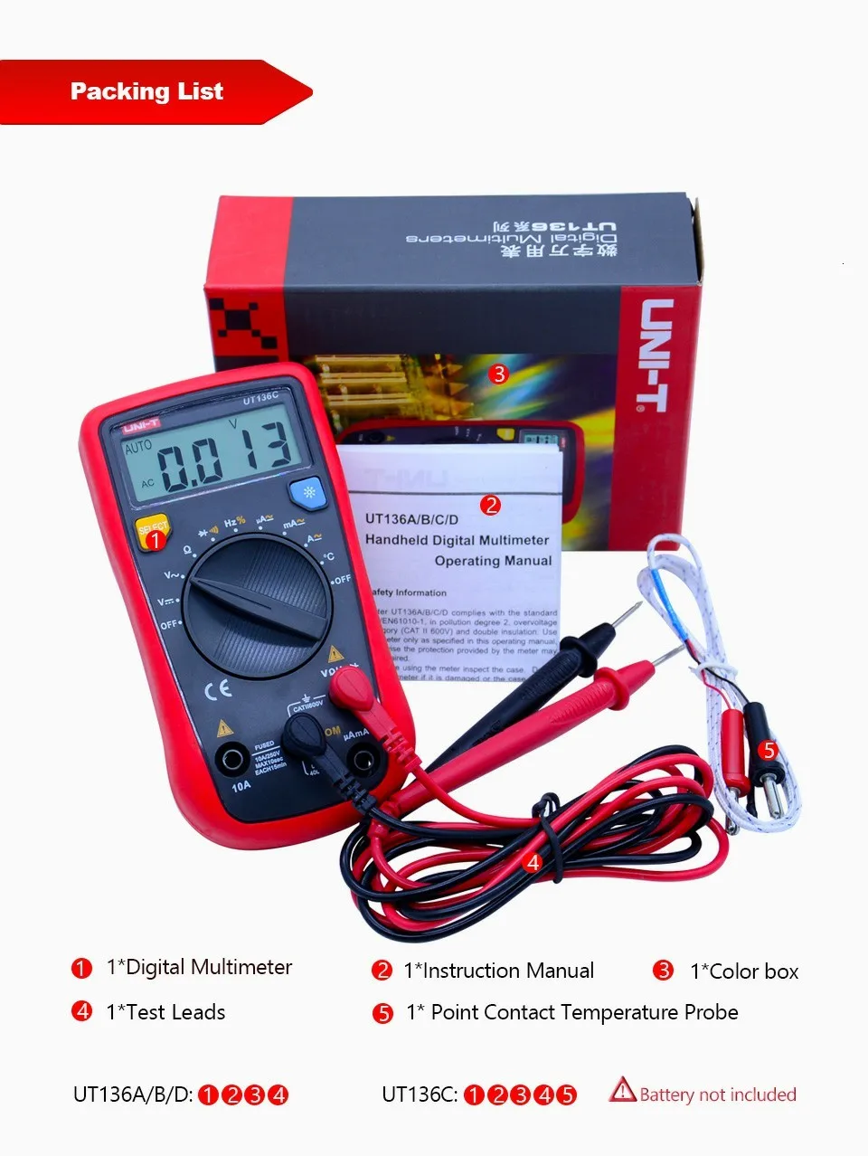 Цифровой мультиметр UNI-T UT136A UT136C UT136D AC/DC Ток Напряжение сопротивление частота тест er Диод Непрерывность зуммер тест