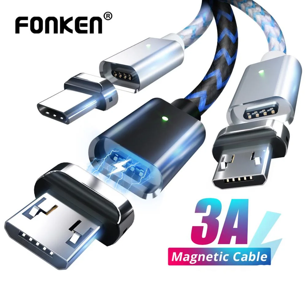 Магнитный кабель FONKEN USB Type C 2 м 4 А магнитные кабели для телефонов быстрое зарядное