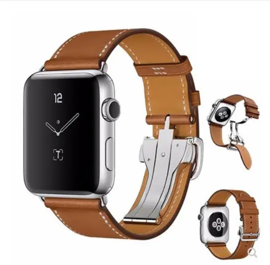 Ремешок из натуральной кожи с пряжкой для apple watch SE ремешок iwatch series 6/5/4/3/2/1 38 мм 42 40 44