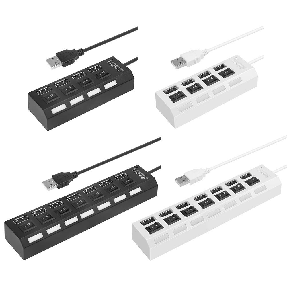 

USB Hub 480Mbps High Speed Multi USB 2.0 Splitter Power Adapter 4/7 Port Expander Splitter Multiple USB For PC Phone Tablet