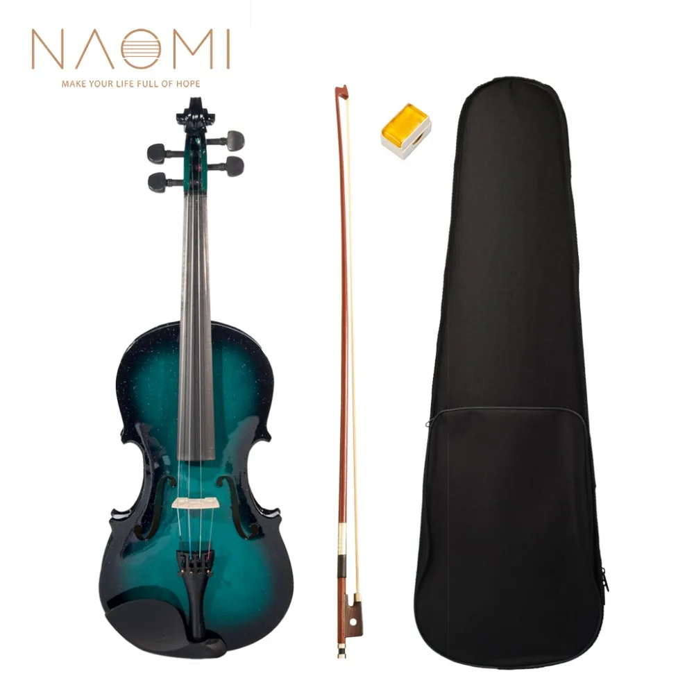 NAOMI 4/4 Fiddle Basswood Violin Set W/ Rosin +Brazilwood Bow +Violin Case String Instrument Blue& Black Gradual