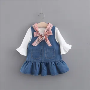 FOCUSNORMосенние комплекты одежды для маленьких девочек От 0 до 4 лет из 3 предметов, футболки с длинными рукавами и расклешенными рукавами Топы, платье на лямках, шарф