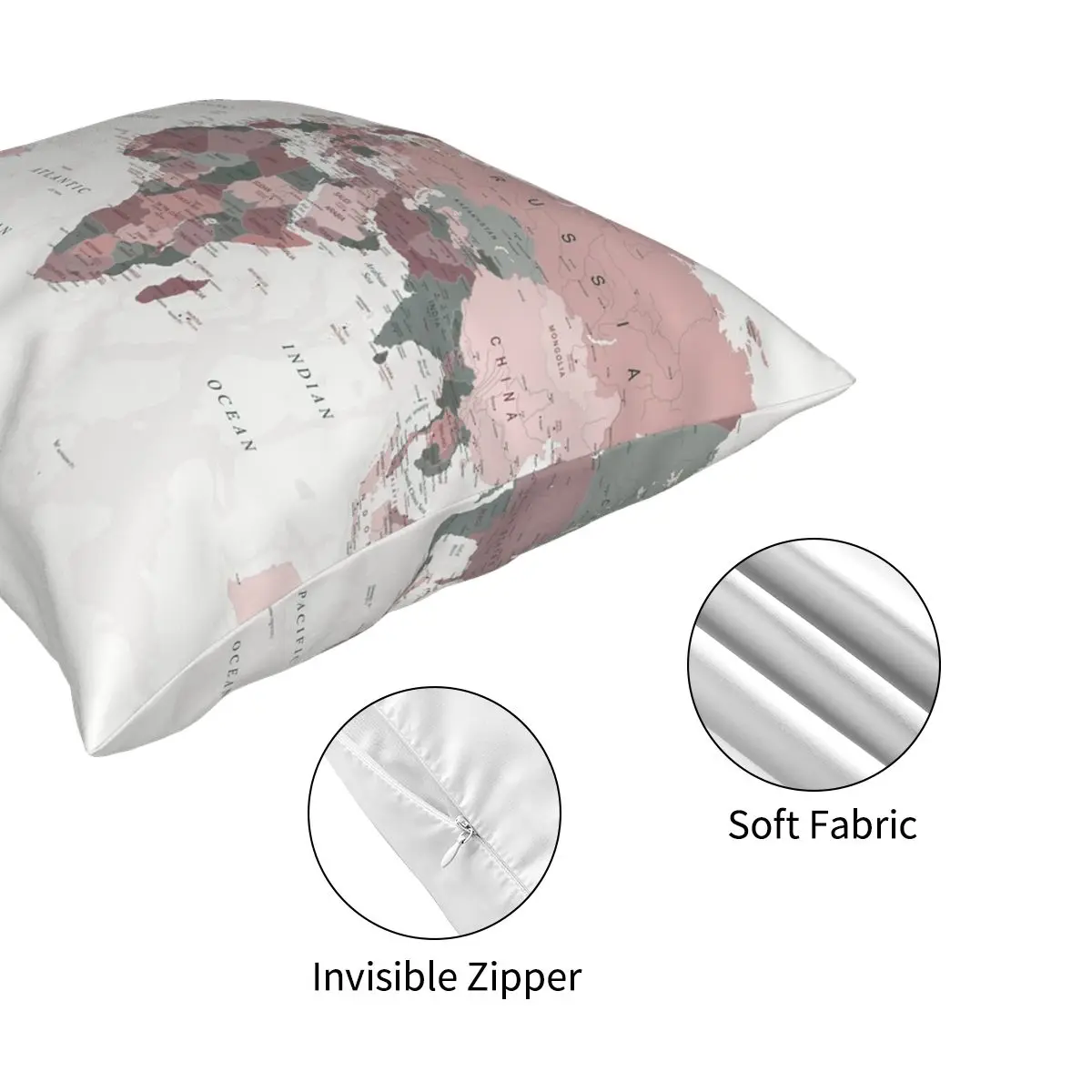 

Map Of The World Pink And Green Square Pillowcase Polyester Printed Zip Decorative Throw Pillow Case Sofa Seater Cushion Cover