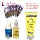 Клей для парика на сетке, клей для парика, водонепроницаемый Экстра удерживающий клей для парика, 38 мл + съемник волос 30 мл + гель для волос Got2b 6 унций + шапочка для парика, 10 шт., коричневый