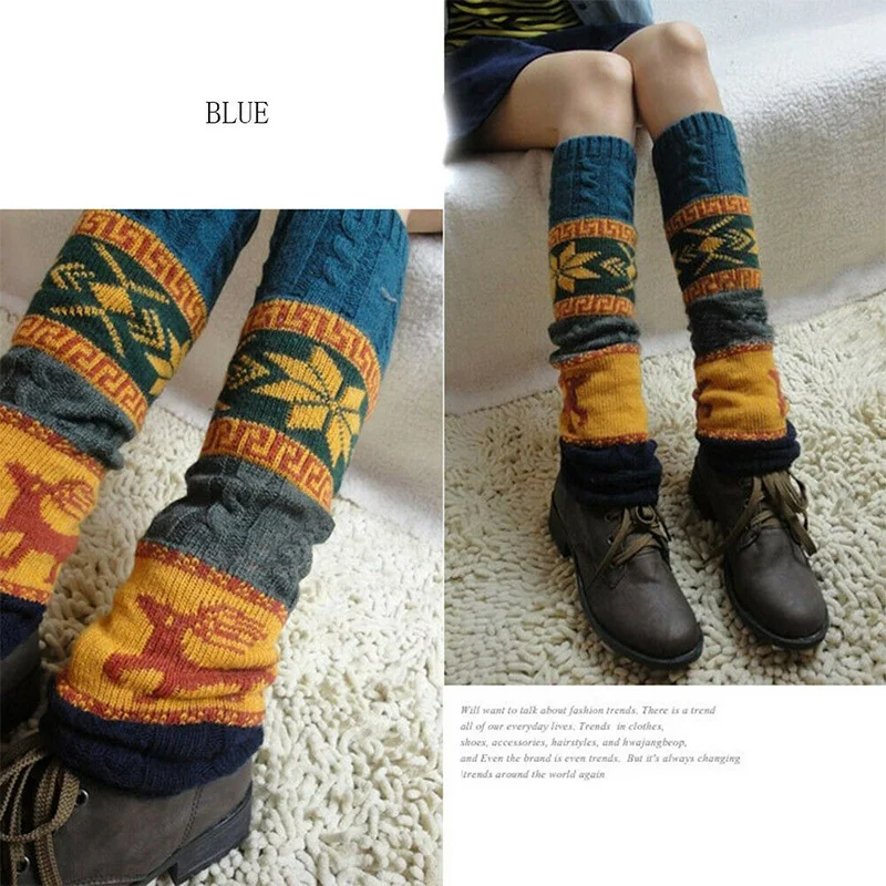 Модные женские вязаные длинные носки Зимние гетры в стиле бохо с узором виде лося