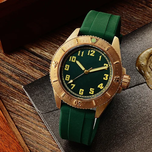 Green no logo San Martin новые модные часы модные Cusn8 Бронзовый Дайвинг механические часы 200 Водонепроницаемость C3 Супер светящийся сапфир стекло - Цвет: Green no logo