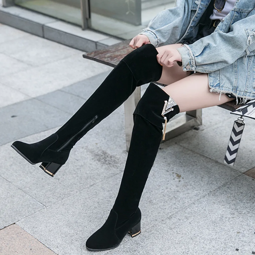 Женские сапоги женская модная Ретро обувь выше колена на высокой танкетке